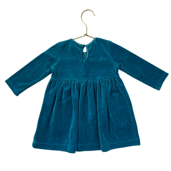 Hanna Andersson Teal Velvet Dress - Size 12-18 Mo