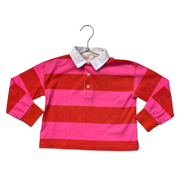 Crewcuts Red & Bright Pink Striped Rugby Shirt - Size XS 4-5