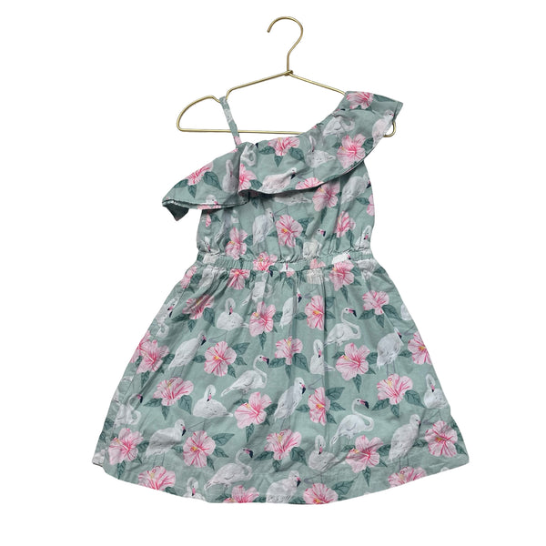 Janie and Jack Mint Green Swan & Flower Print Dress - Size 4