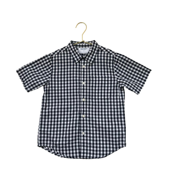 Old Navy Navy & White Check Button Down Shirt - Size S 6-7