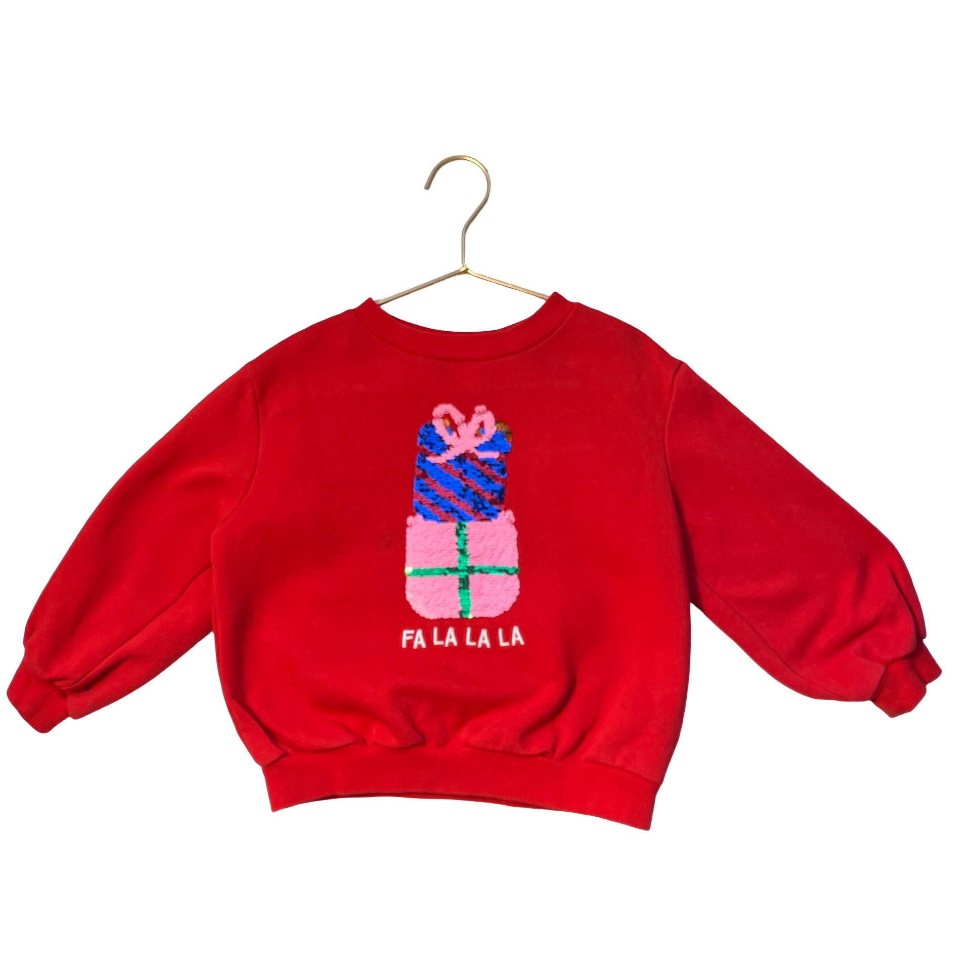 H&M Red 'Fa La La La' Flip Sequin Sweatshirt - Size 4T