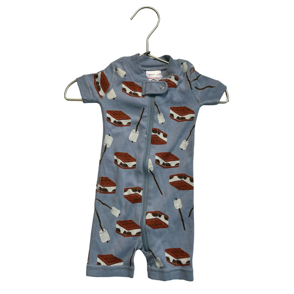 Hanna Andersson Blue S'mores Print Romper PJs - Size 0-3 Mo