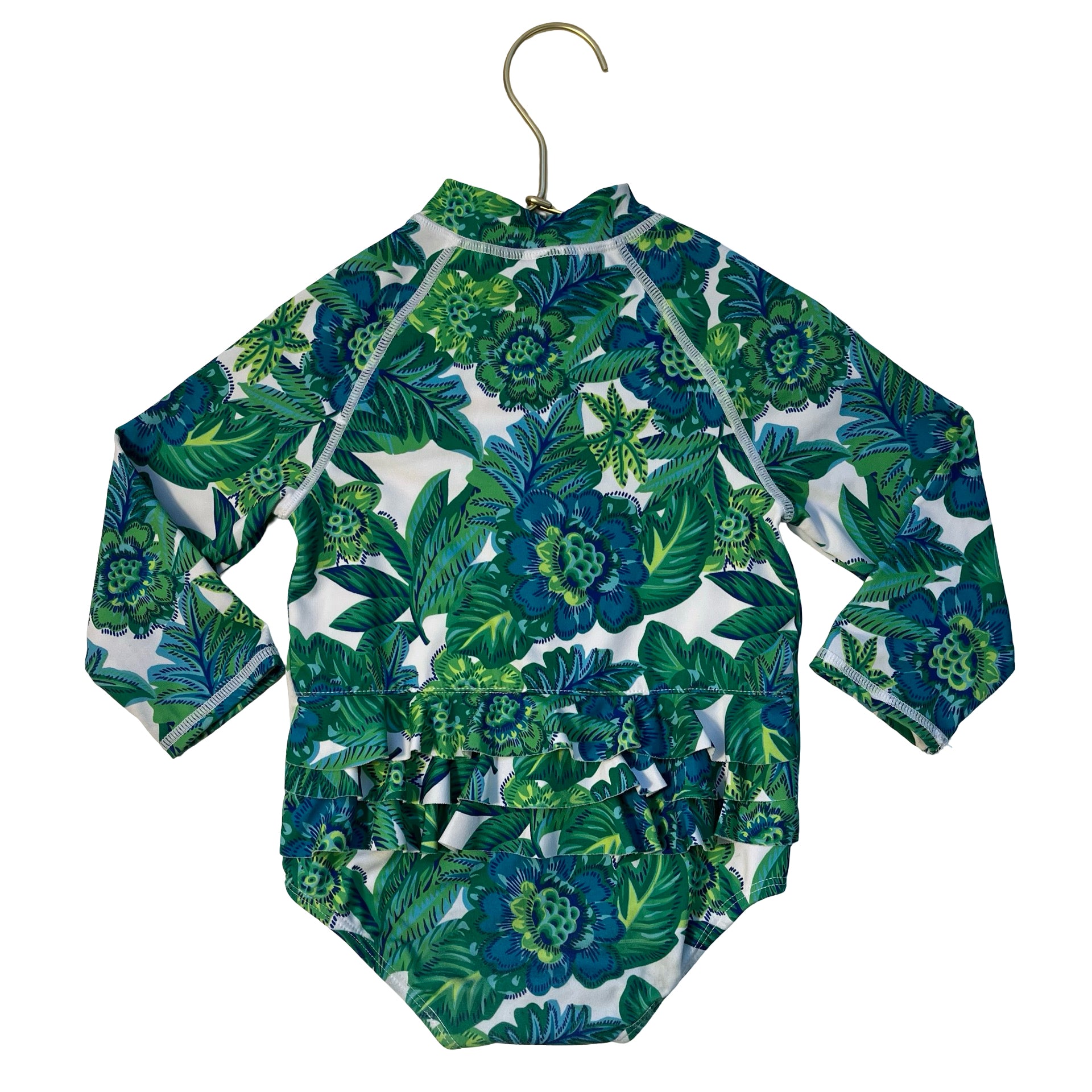 Janie and Jack Green, Blue, Teal Tropical Floral Print Swim Suit - Size 18-24 Mo
