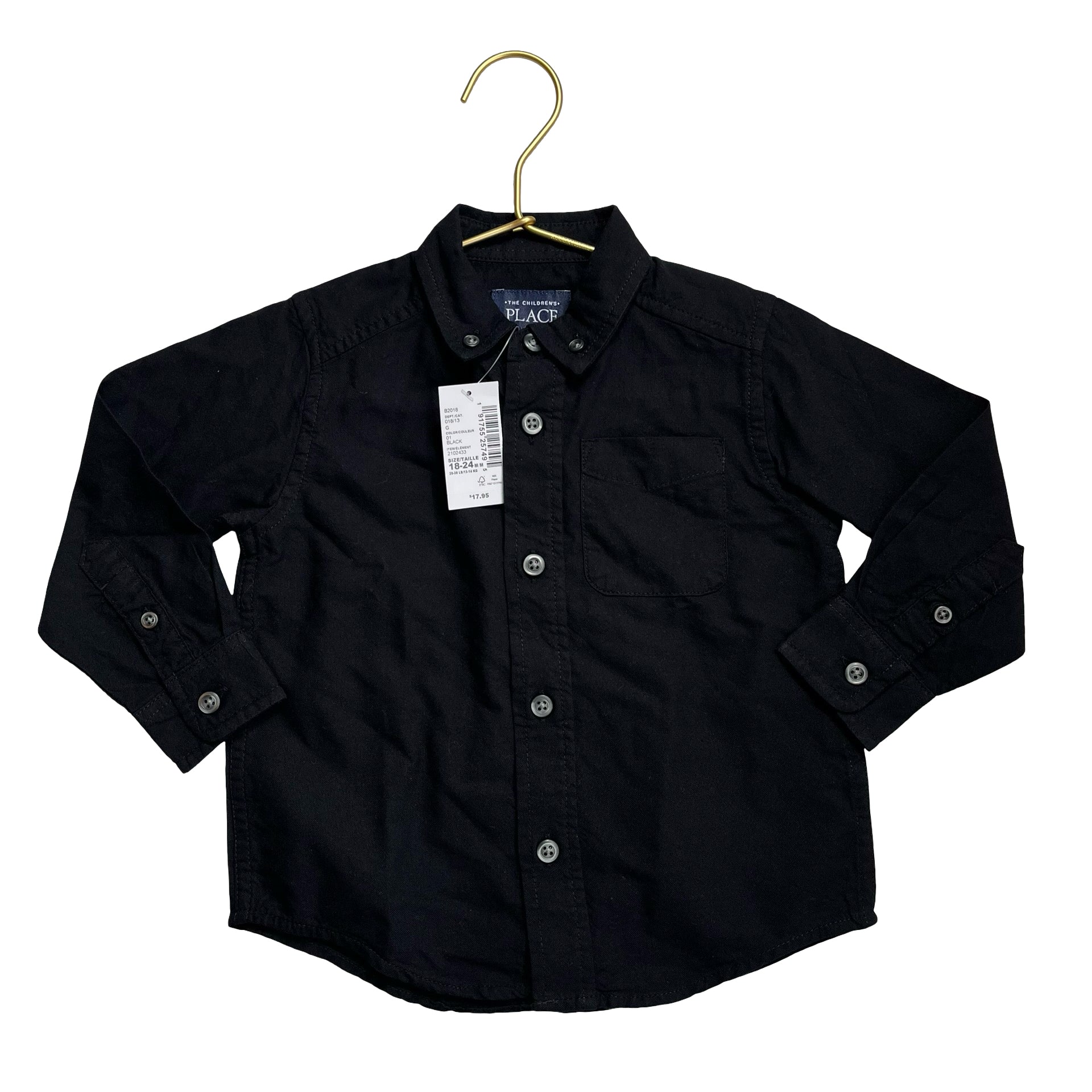 Children's Place Black Long Sleeve Button Down Shirt with Tag - Size 18 - 24 Months - Bounce Mkt