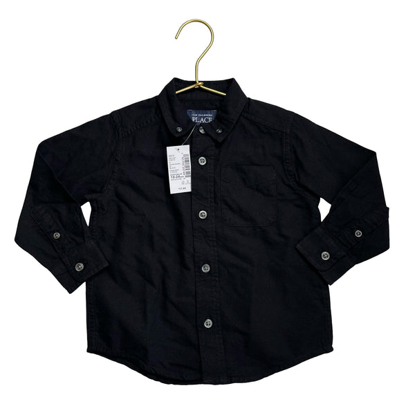 Children's Place Black Long Sleeve Button Down Shirt with Tag - Size 18 - 24 Months - Bounce Mkt