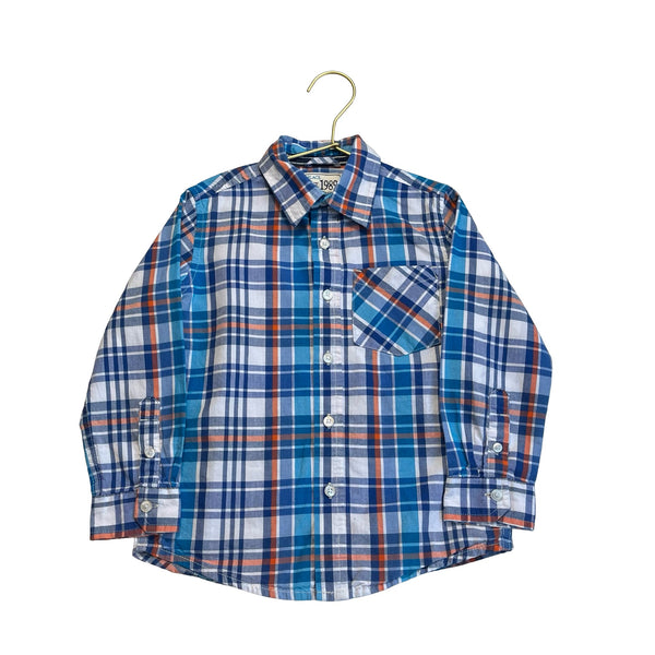Children's Place Blue, Aqua, Ivory & Orange Plaid Button Down Shirt - Size 4 - Bounce Mkt