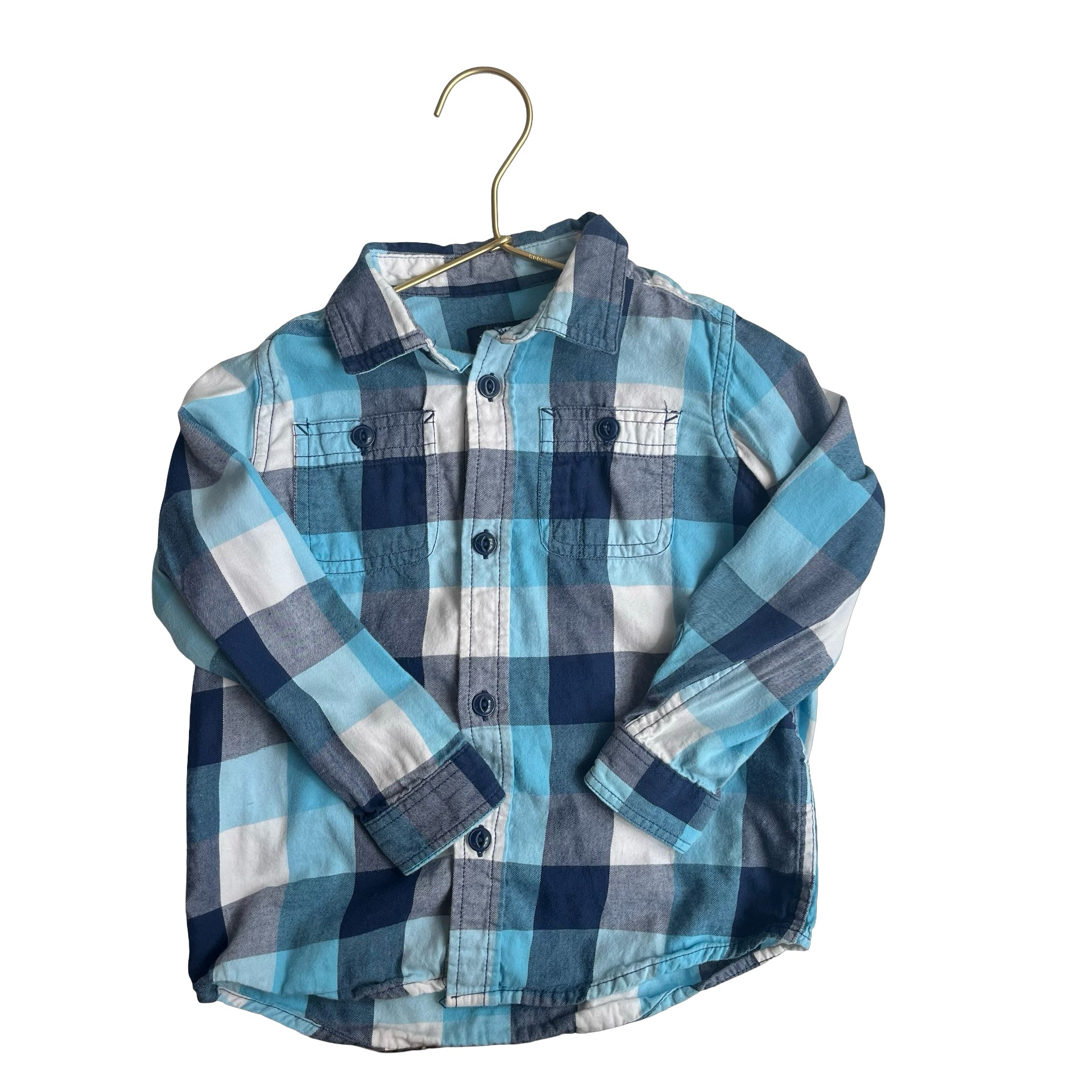 Children's Place Blue, Navy, White Plaid Brushed Cotton Button Down - Size 5T - Bounce Mkt