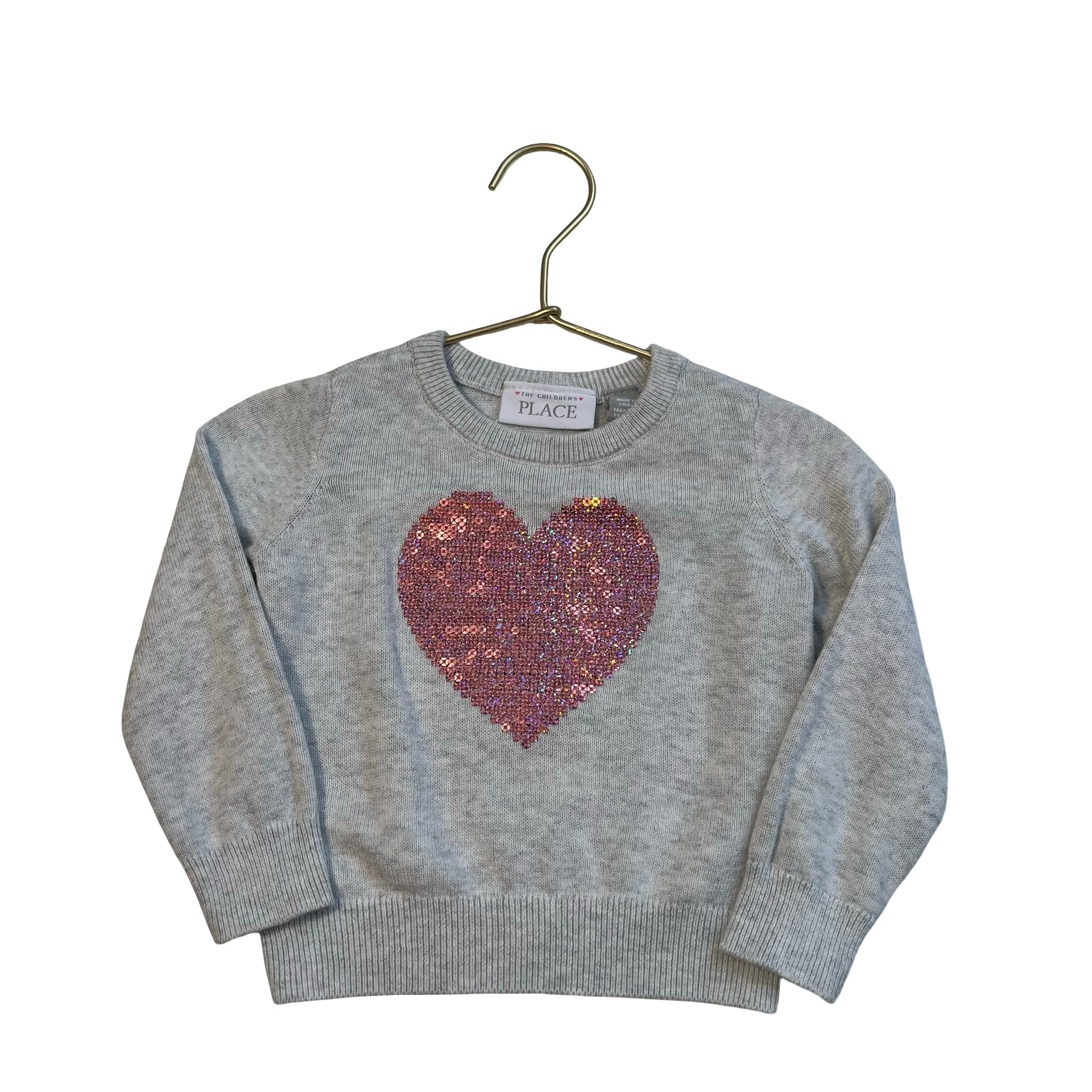 Children's Place Gray & Pink Sequin Heart Sweater - Size 12 - 18 Mo - Bounce Mkt