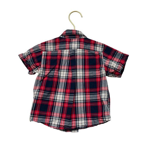Children's Place Red, Navy & White Plaid Button Down Shirt - Size 9 - 12 Months - Bounce Mkt