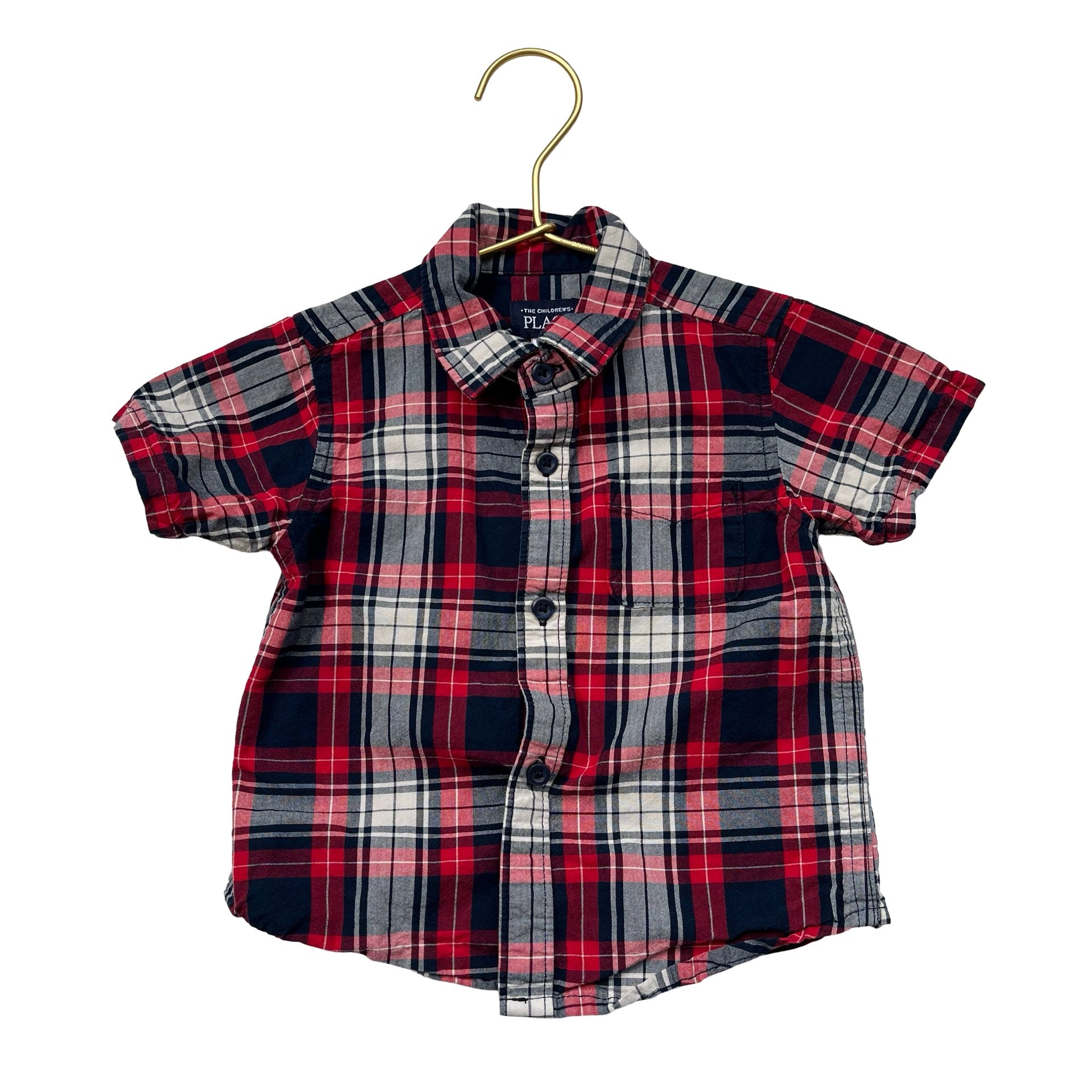 Children's Place Red, Navy & White Plaid Button Down Shirt - Size 9 - 12 Months - Bounce Mkt
