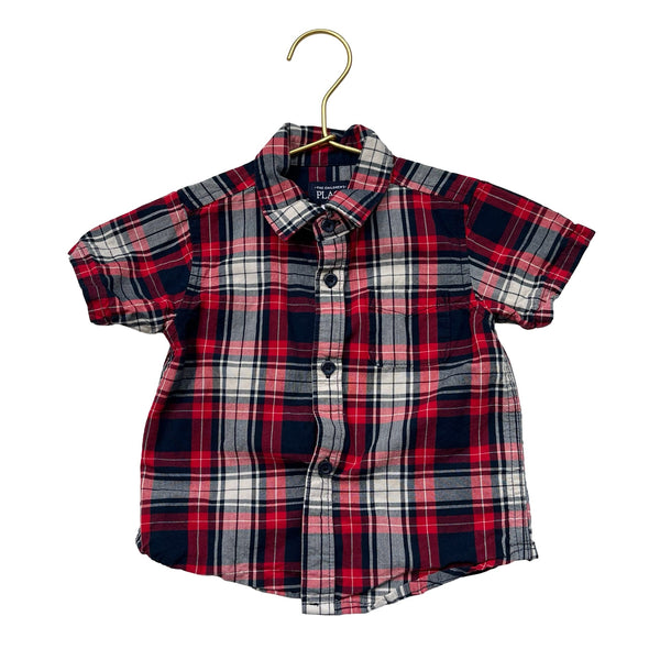 Children's Place Red, Navy & White Plaid Button Down Shirt - Size 9 - 12 Months - Bounce Mkt