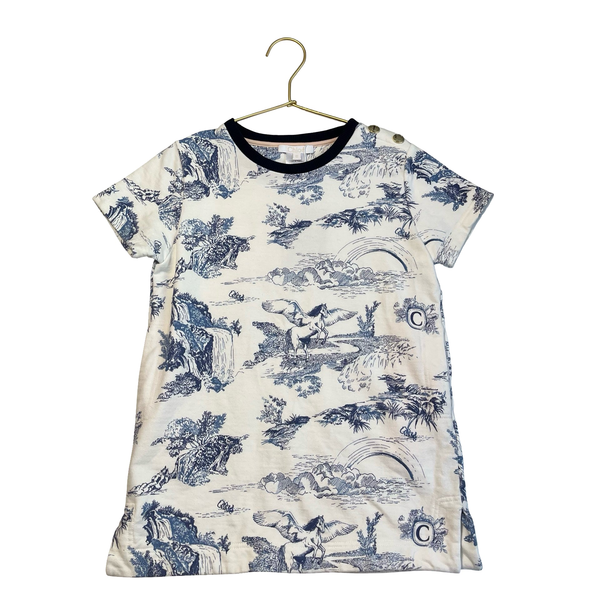 Chloe Ivory & Blue Pegasus Rainbow Toile Dress - Size 6 AUTHENTICATED - Bounce Mkt