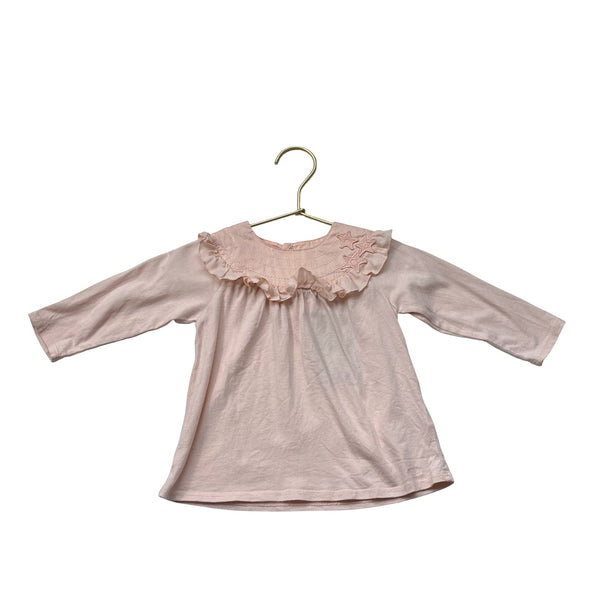 Chloe Light Peach Ruffle Collar Long Sleeve Shirt - Size 12 Months - Bounce Mkt