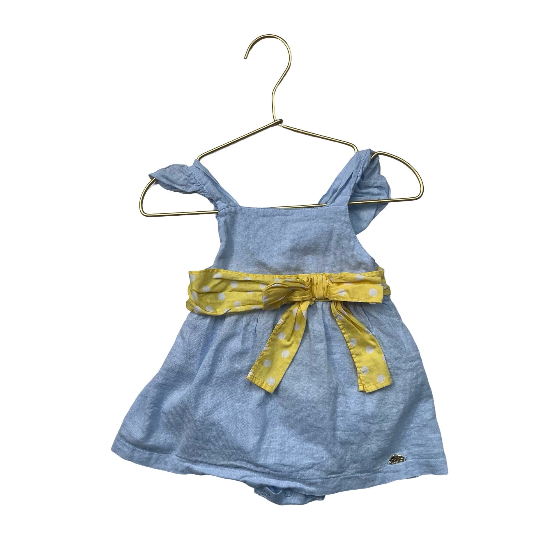 Cielito Blue Dress, Yellow Dot Bow - Size 12 - 18 Mo - Bounce Mkt