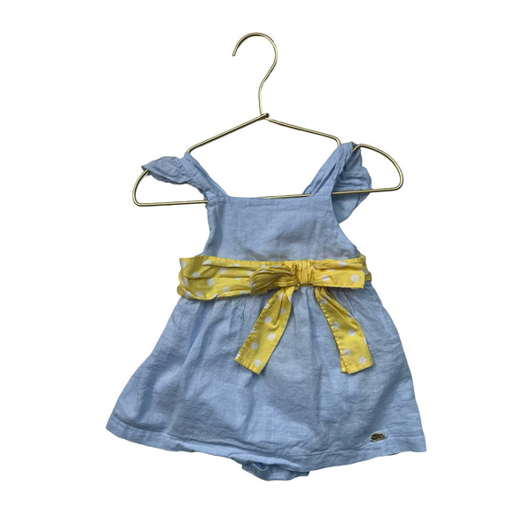 Cielito Blue Dress, Yellow Dot Bow - Size 12 - 18 Mo - Bounce Mkt