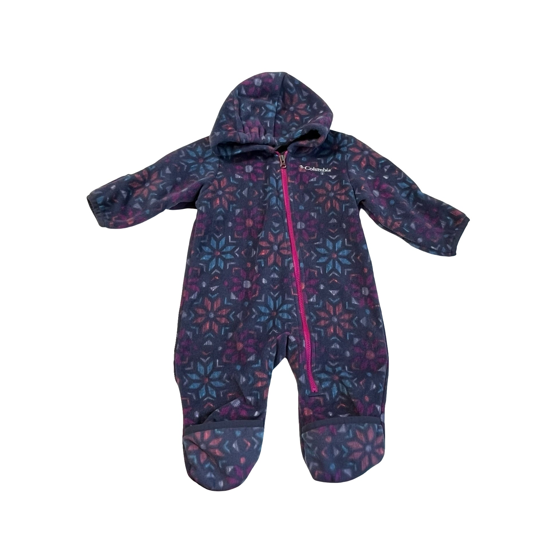 Columbia Blue Floral Pattern Fleece Bunting - Size 3 - 6 Mo - Bounce Mkt
