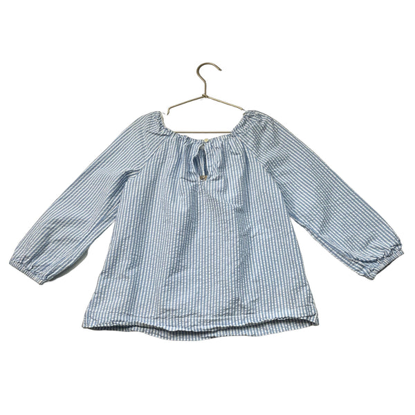 Crewcuts Blue & Ivory Seersucker Stripe Floral Long Sleeve Blouse - Size 10 - Bounce Mkt