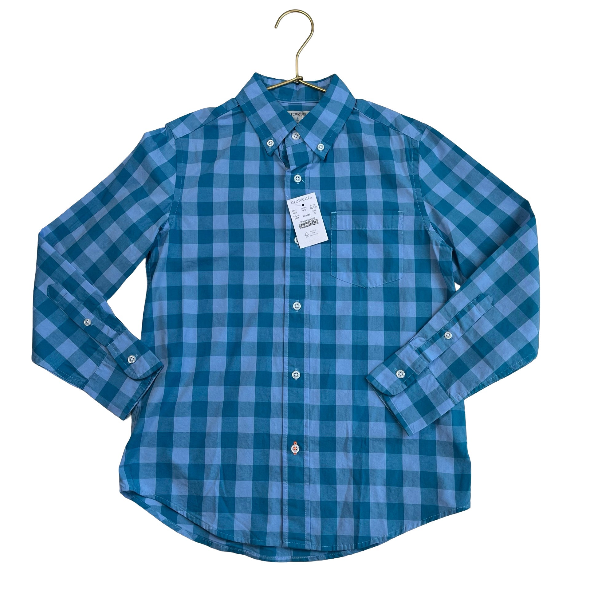 Crewcuts Teal & Light Blue Check Button Down with Tags - Size 8 - Bounce Mkt