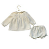 Janie and Jack Ivory Quilted Top w Velvet Bow & Bubble Shorts Set - Size 12-18 M