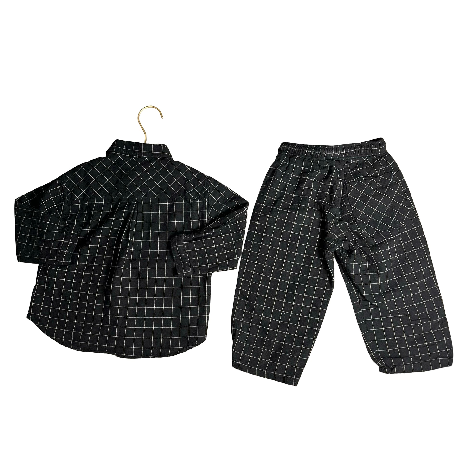 Zara Black & Ivory Windowpane Button Down & Pant Set - Size 3