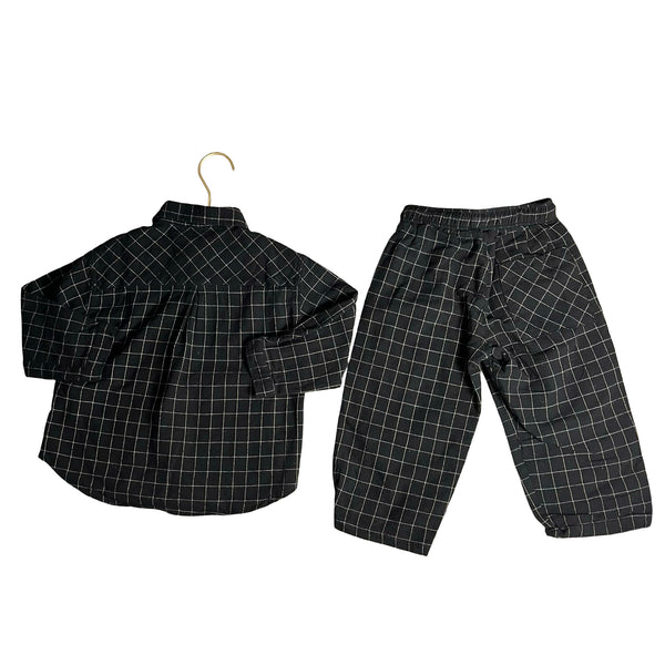 Zara Black & Ivory Windowpane Button Down & Pant Set - Size 3