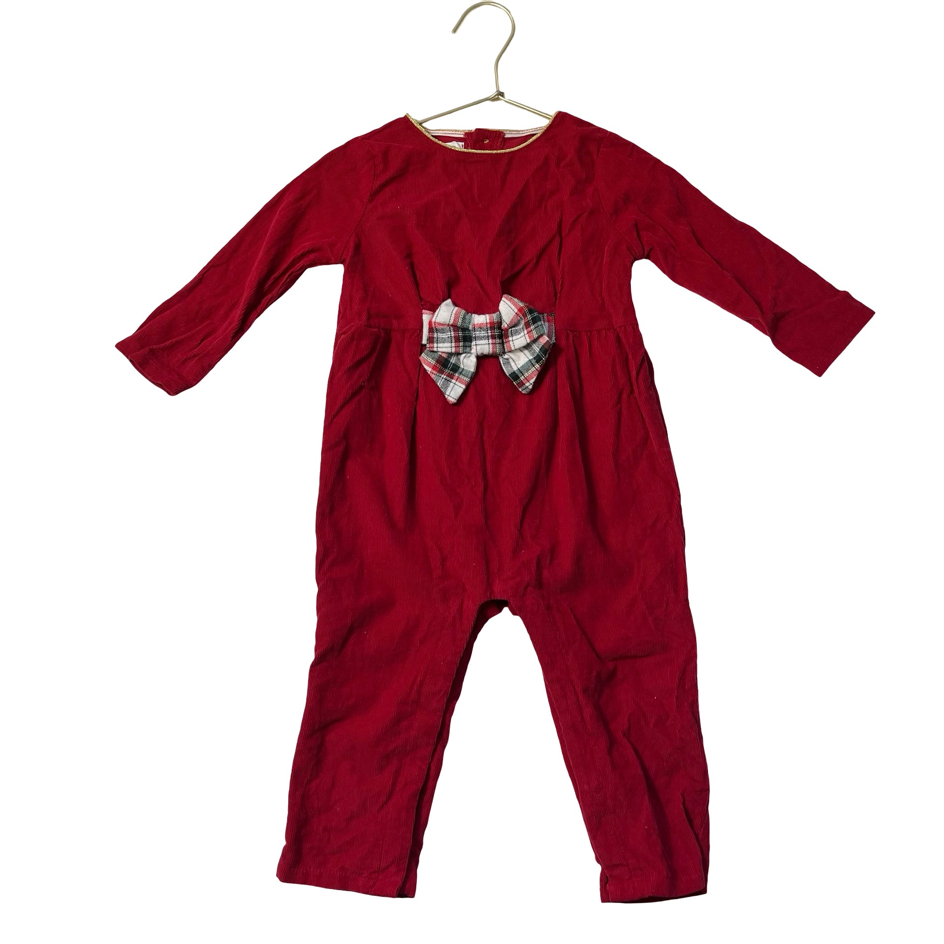Mud Pie Red Corduory Plaid Bow One-Piece Jumpsuit - Size 12-18 Mo