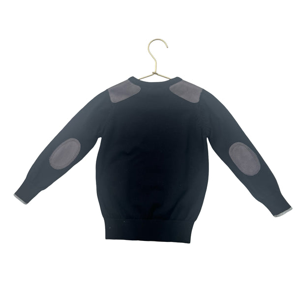 Leo & Zachary Black Cotton & Gray Faux Suede Patch Sweater - Size 4