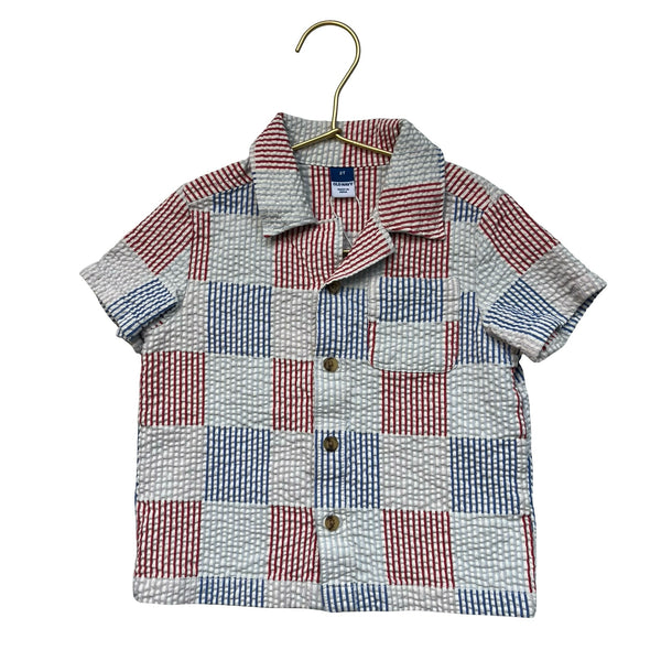 Old Navy Patchwork Striped Seersucker Button Down Shirt - Size 2T