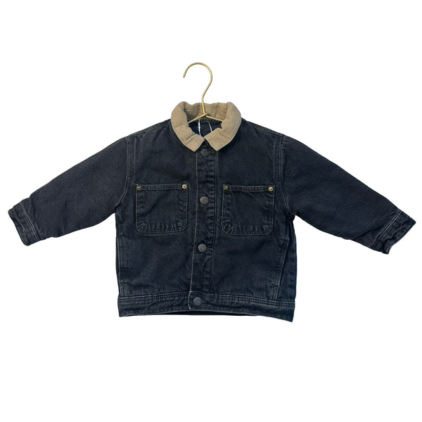 Zara Lined Black Denim Jacket, Corduroy Collar - Size 12-18 Mo