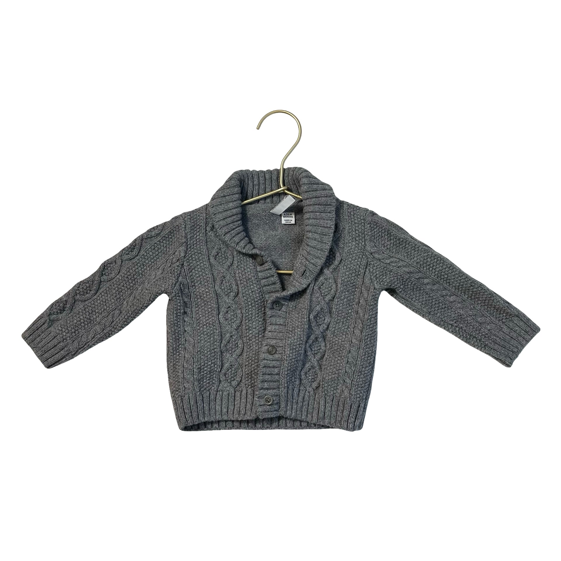Janie and Jack Gray Cable-Knit Shawl-Neck Cardigan Sweater - Size 6-12 Mo