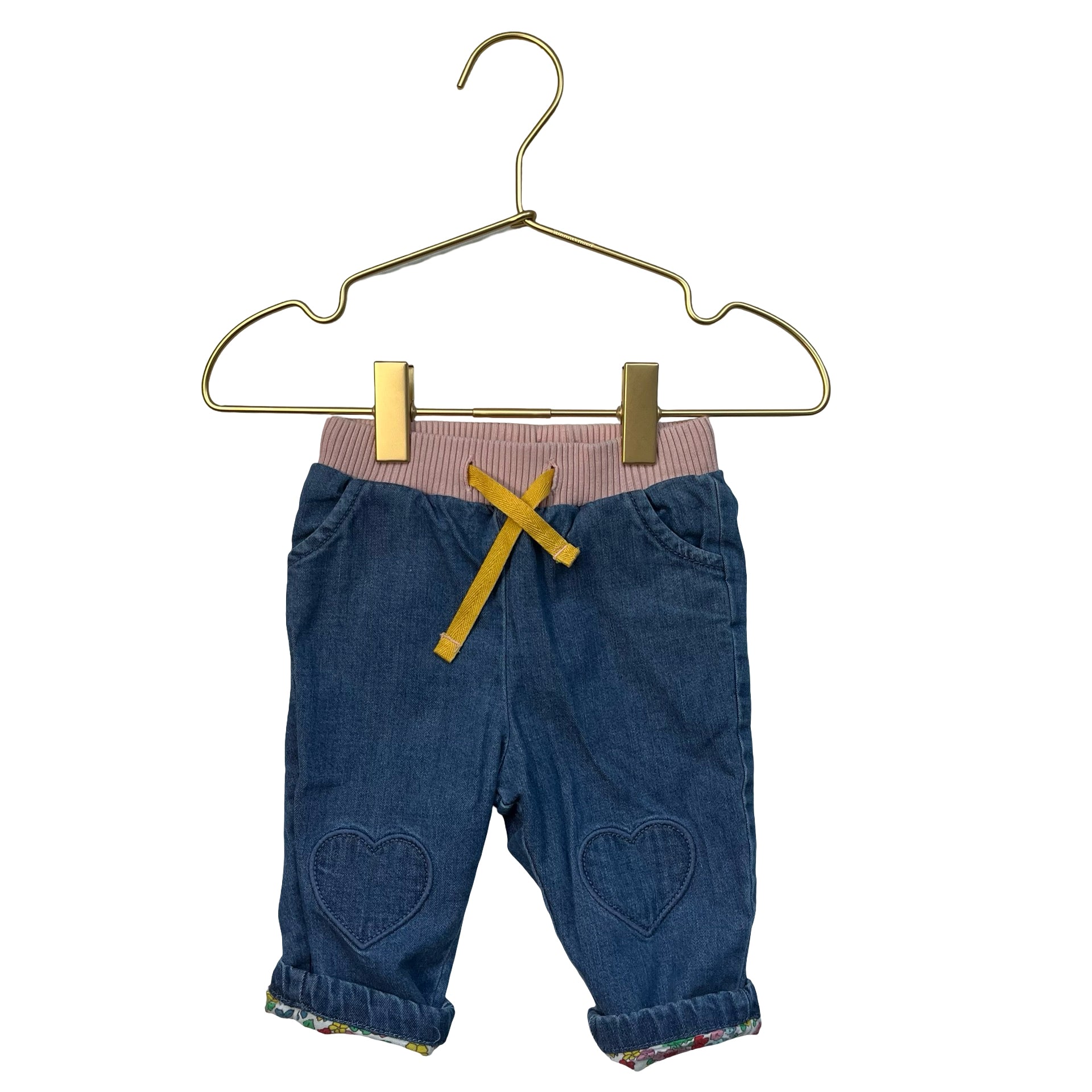 Baby Boden Flower Print Jersey Lined Denim Jeans - Size 3-6 Mo