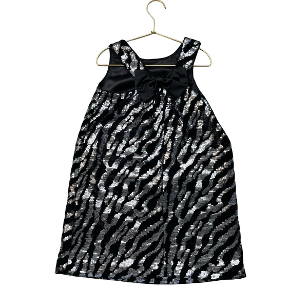 Milly Minis Black Velvet & Silver Sequin Dress - Size 7