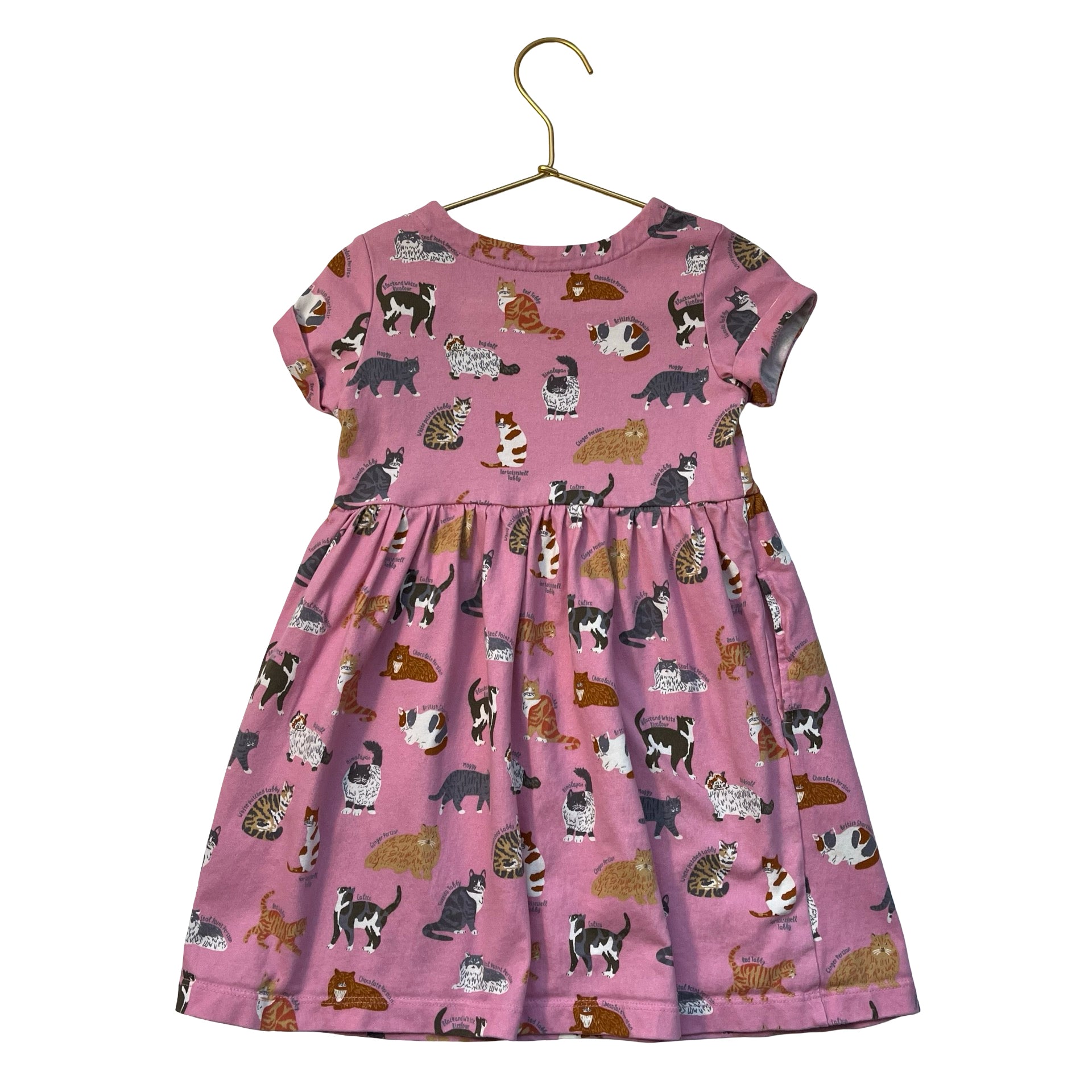 Mini Boden Pink Cat Print Dress - Size 3-4Y