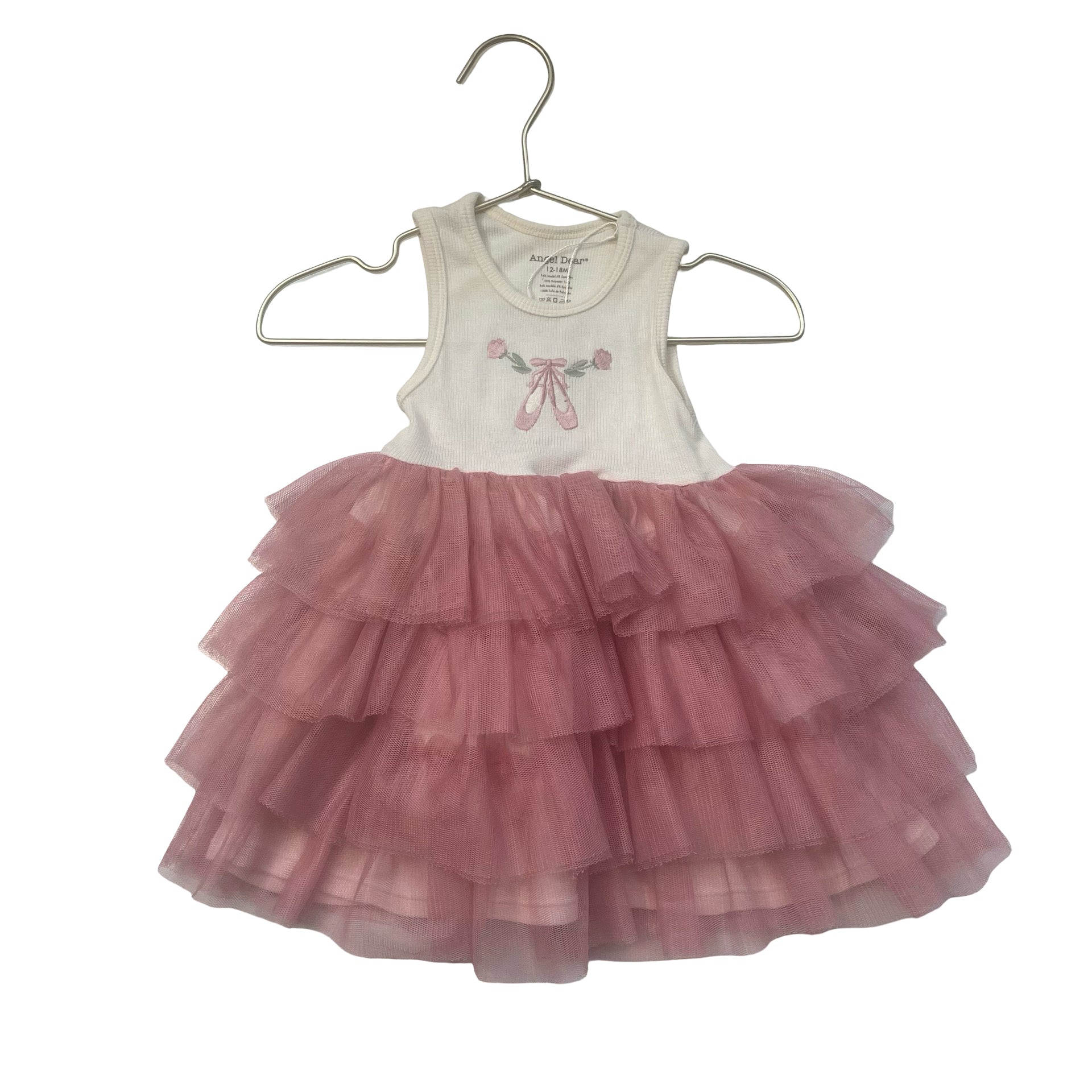 Angel Dear Ivory Embroidered Ballet Slipper & Pink Tulle Dress - Size 12-18 Mo