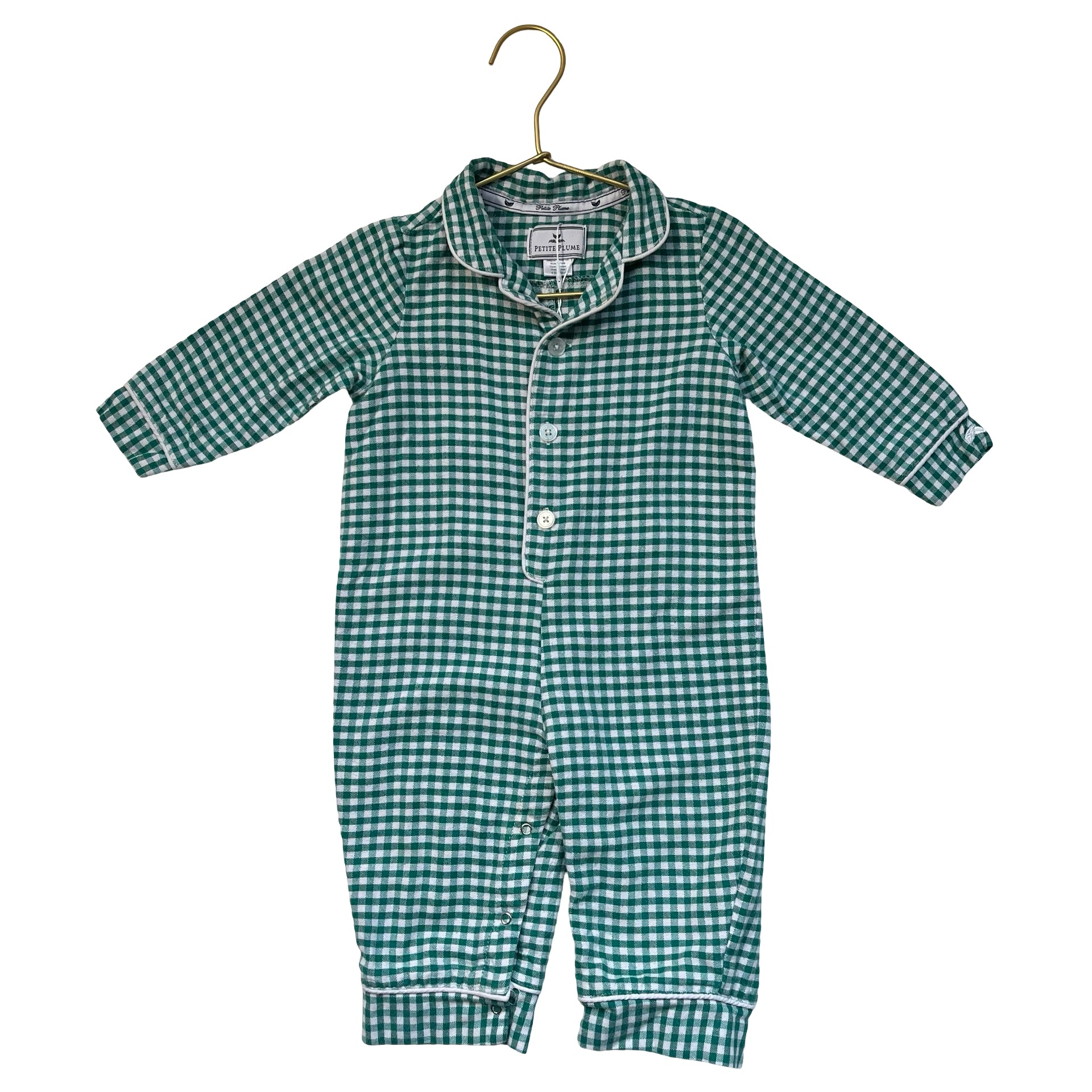 Petite Plume Green Check One-Piece - Size 12-18 Mo
