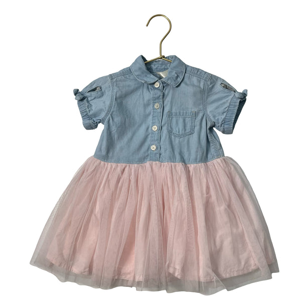 OshKosh Light Wash Denim & Pink Tulle Dress & Bloomers - Size 18 Mo