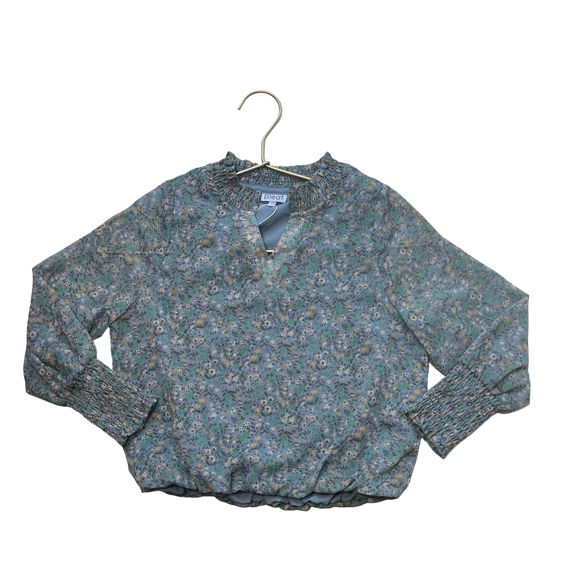 Pleat Floral Chiffon Blouse - Size 7