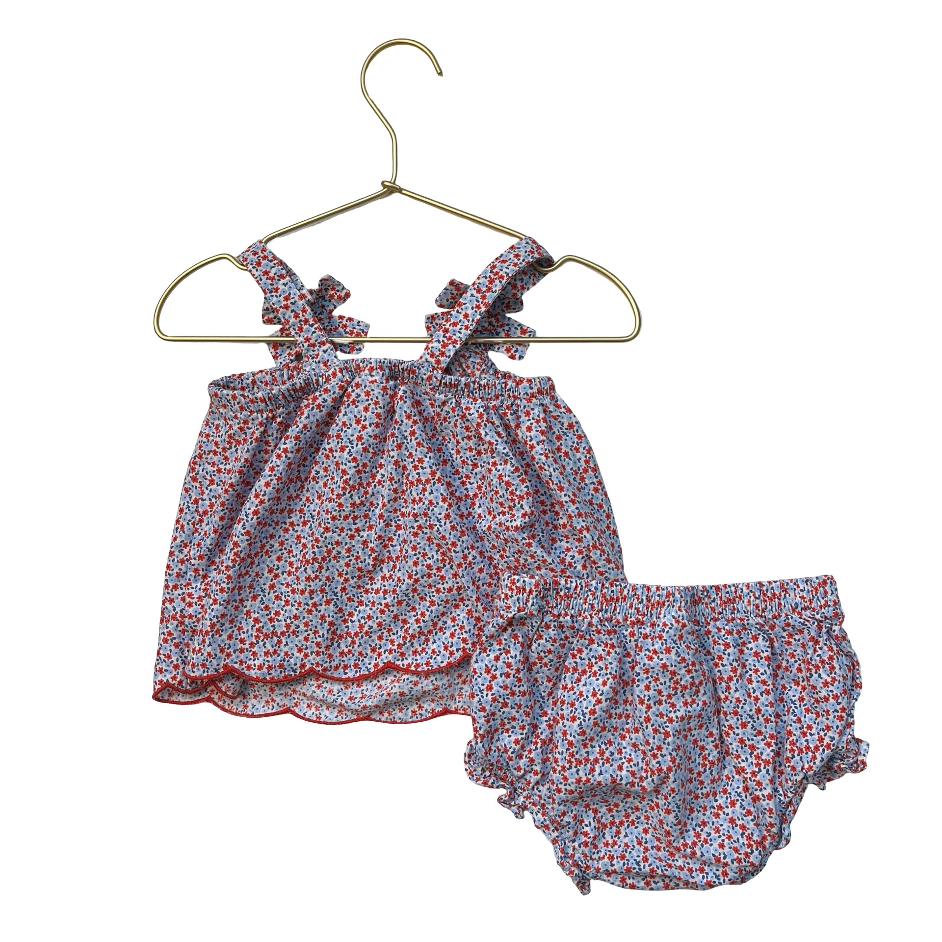 Cat & Jack Red & Blue Floral Top & Bubble Shorts Set - Size 18 Mo