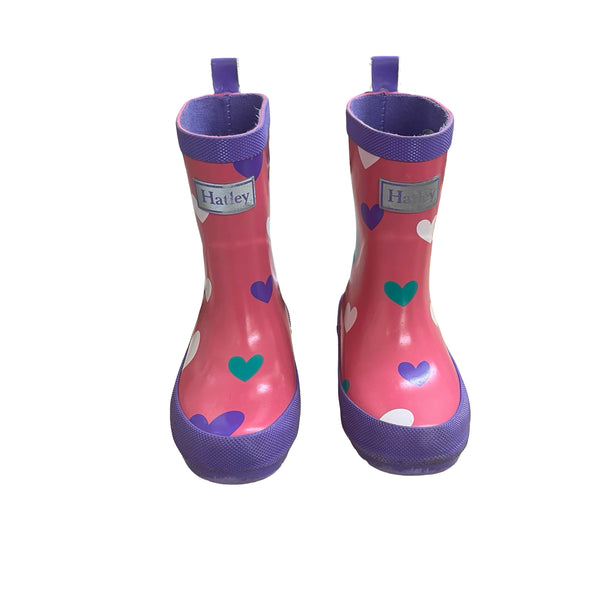 Hatley Pink & Purple Heart Print Rain Boots - Size 9