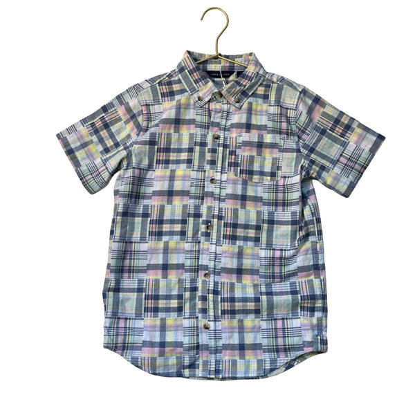 Janie and Jack Pastel Madras Plaid Patchwork Button Down Shirt - Size 8