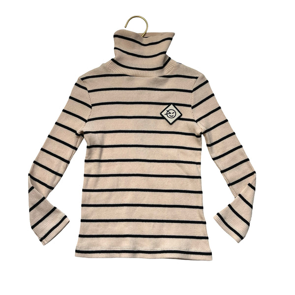 Wynken Ivory & Black Striped Ribbed Turtleneck - Size 4Y