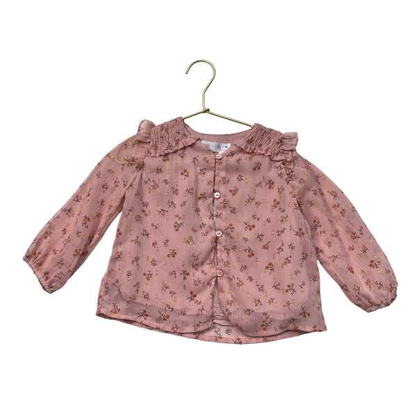 Zara Pink & Metallic Gold Floral Blouse - Size 2-3
