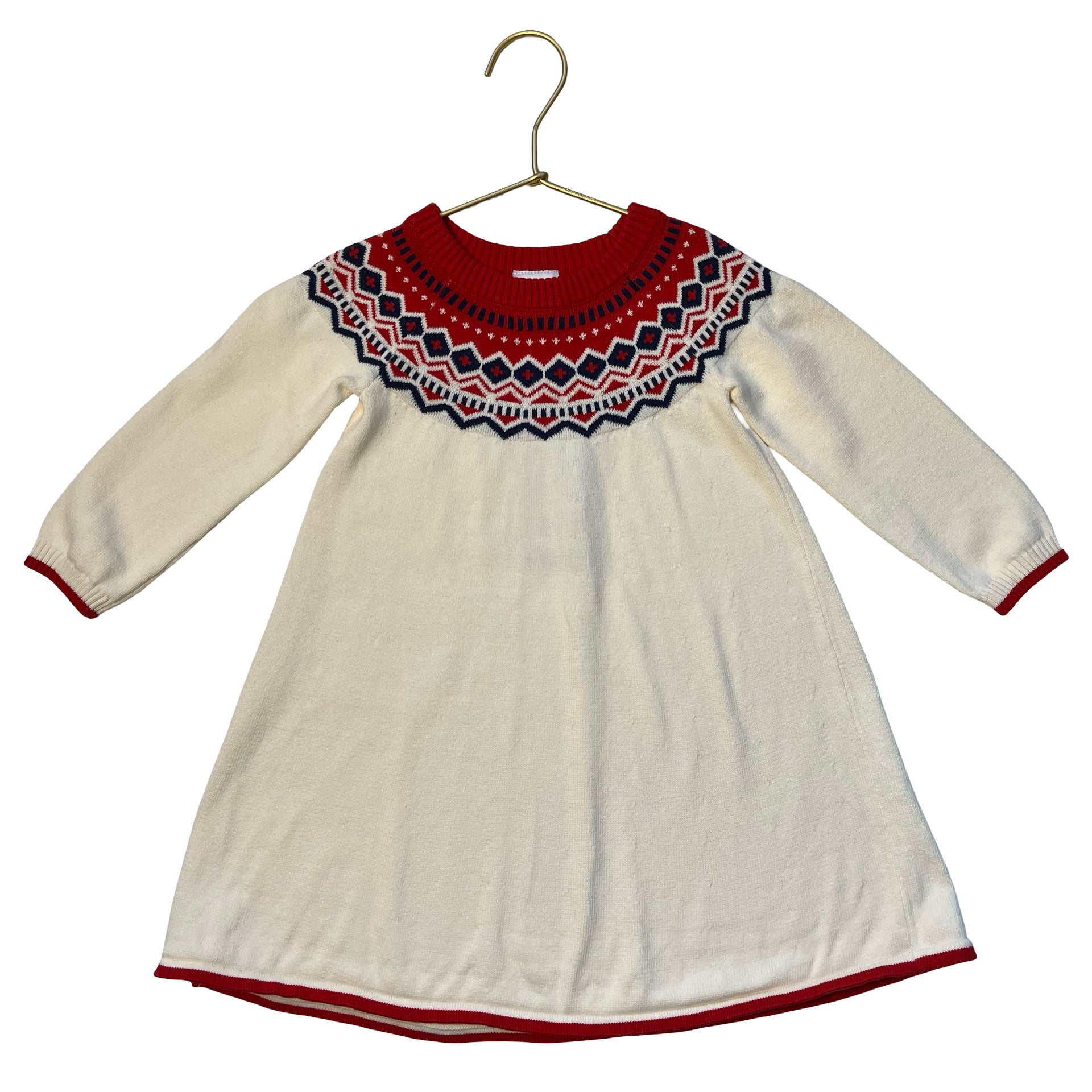 Hanna Andersson Ivory, Red, Navy Fair Isle Cotton Sweater Dress - Size 2T