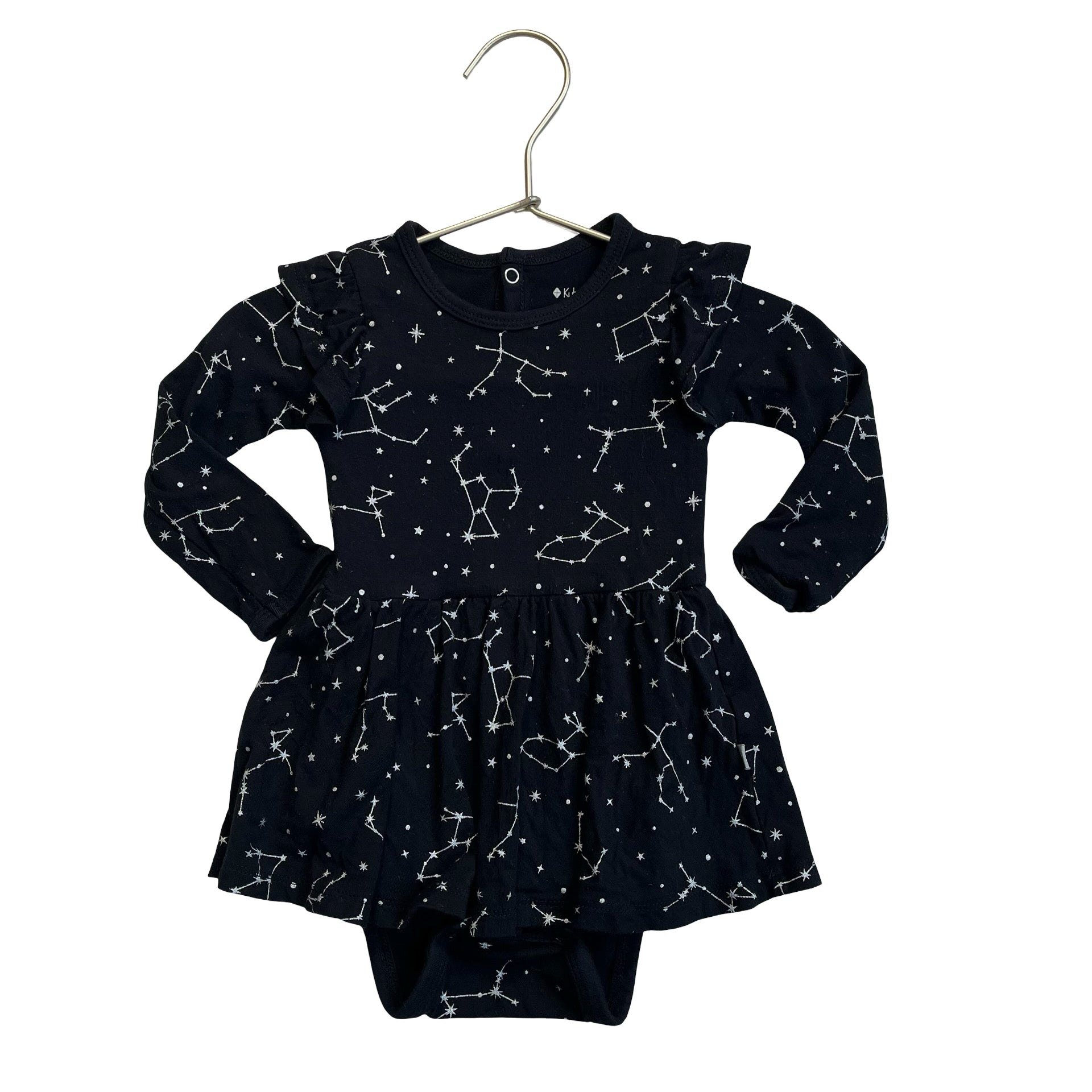 Kyte Black & Silver Constellation Print Bodysuit Dress - Size 6-12 Mo