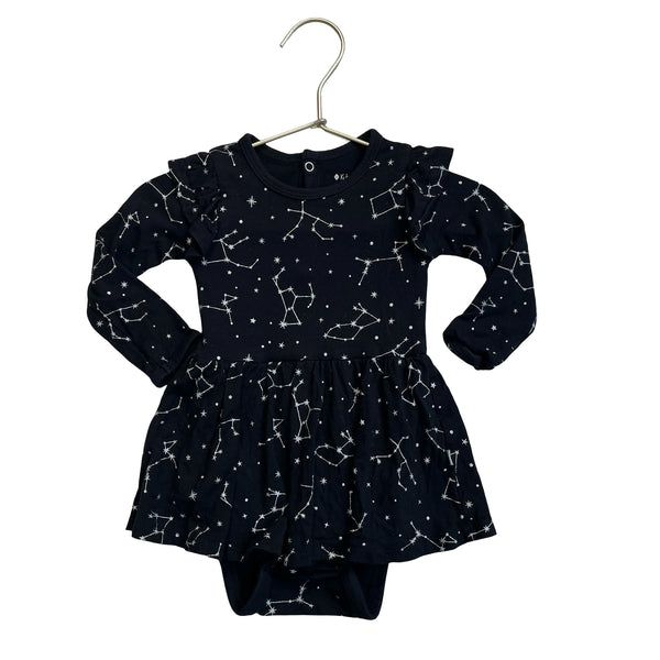 Kyte Black & Silver Constellation Print Bodysuit Dress - Size 6-12 Mo