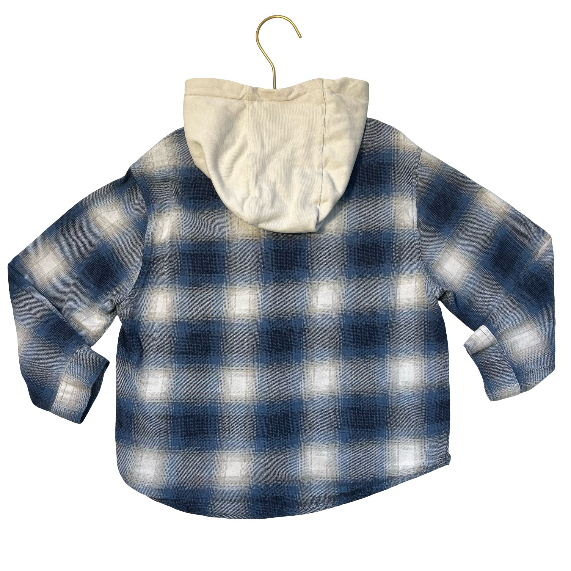 Zara Blue & Ivory Plaid Flannel Hooded Button Down Shirt - Size 6