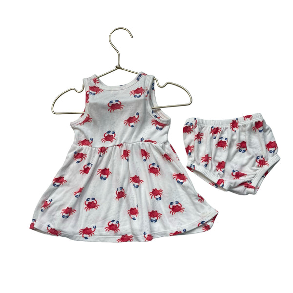 Tullabee White, Red, Blue Crab Print Dress & Bloomers - Size 6-12 Mo
