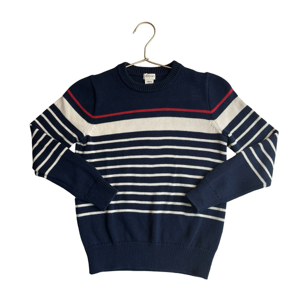 Crewcuts Navy & Ivory Striped Cotton Sweater - Size M 8-9