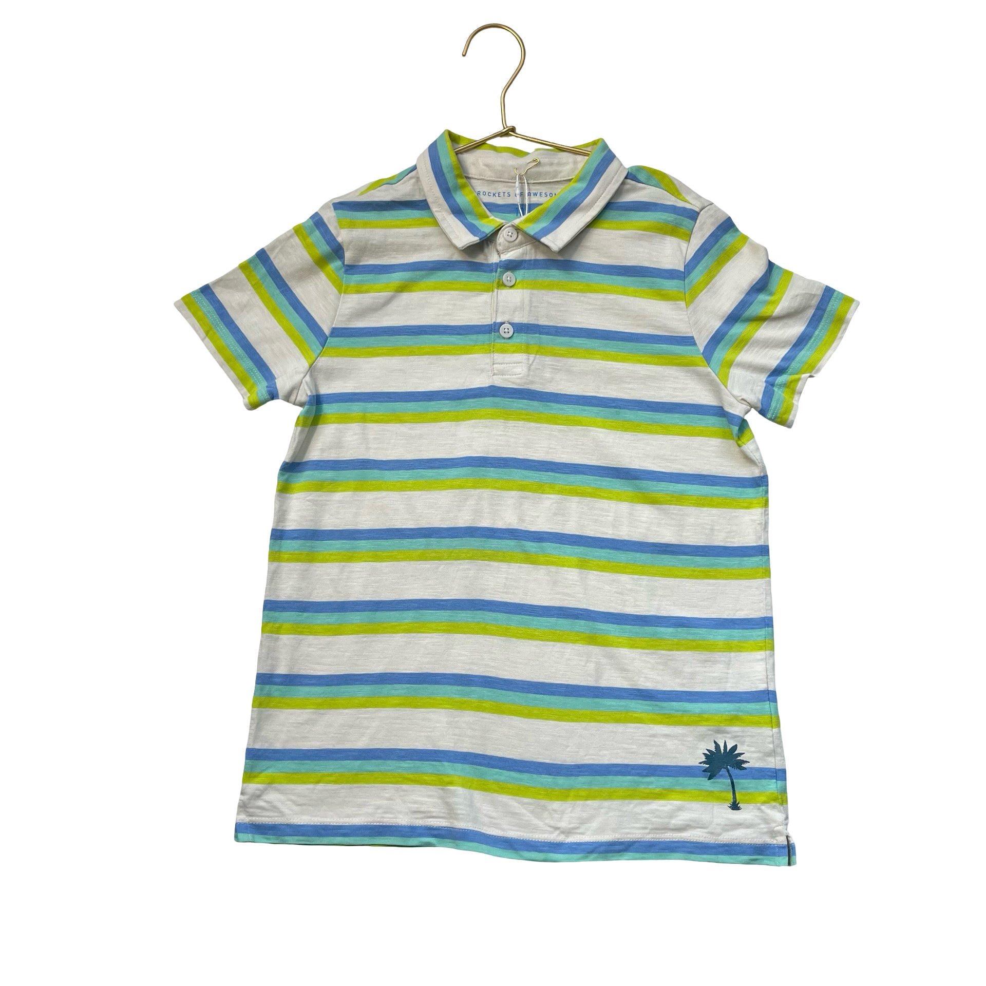 Rockets of Awesome Ivory, Blue, Green, Lime Striped Polo Shirt - Size 10