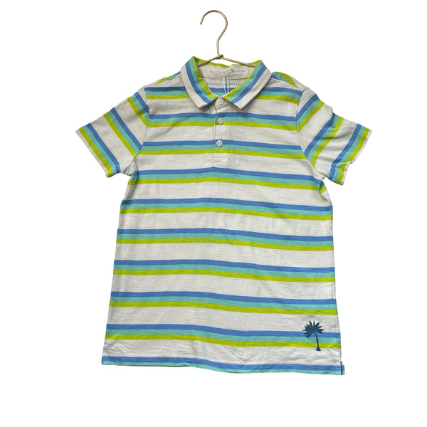 Rockets of Awesome Ivory, Blue, Green, Lime Striped Polo Shirt - Size 10